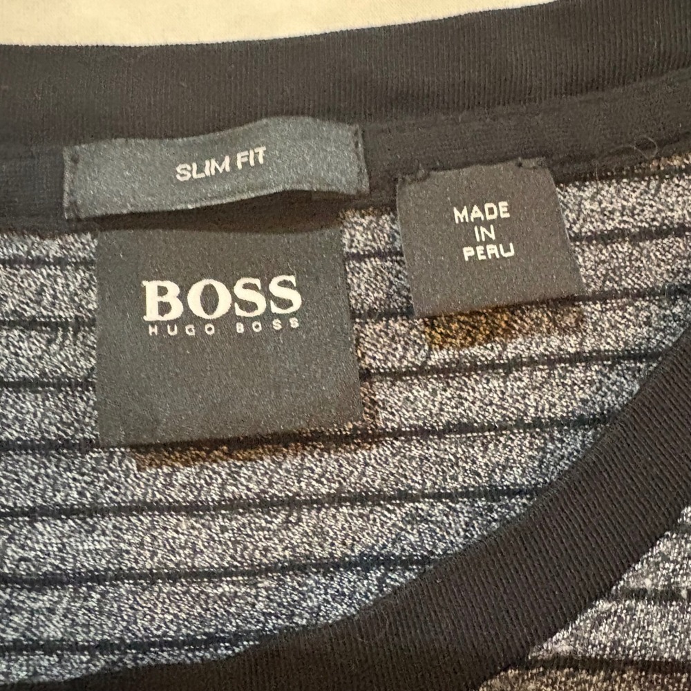 HUGO BOSS Men's Slim Fit Striped T-Shirt Gray Black Size XXL - Picture 4 of 10